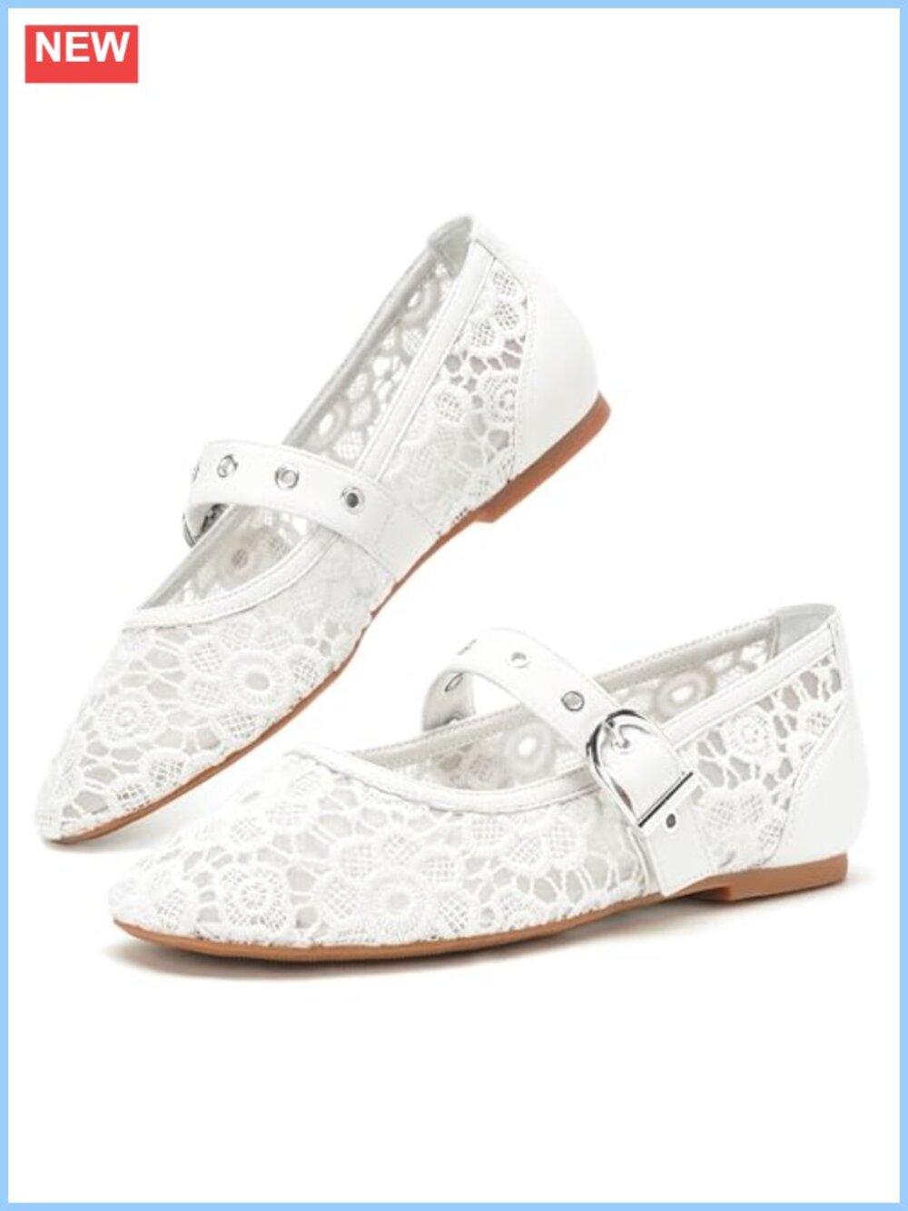 Faux Leather Lace Ballet Flats Mary Jane Buckle Strap Dressy Shoes